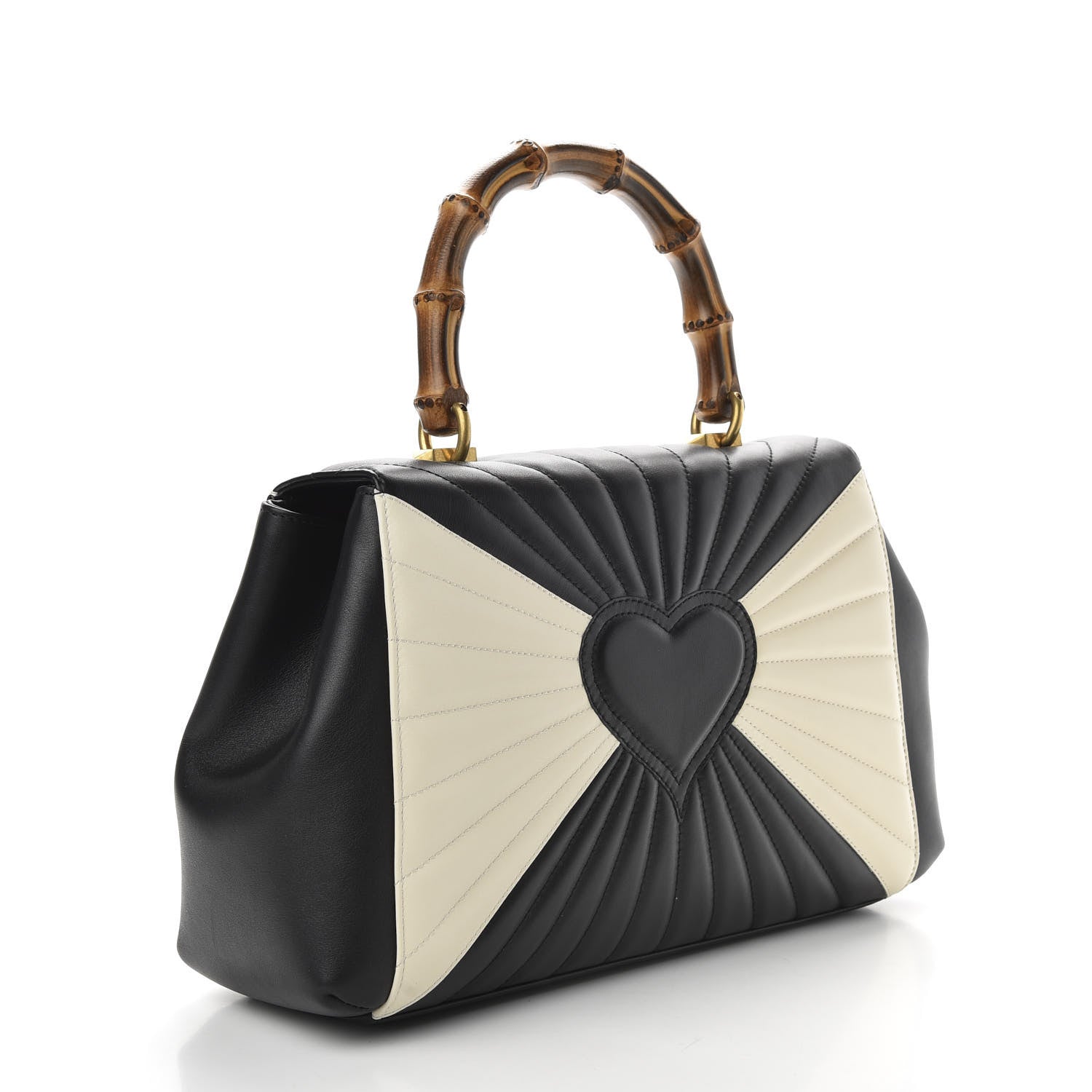 Gucci Calfskin Bamboo Trapuntata Queen Margaret Top Handle Bag Mystic White Black 4 of 11