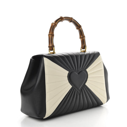 Gucci Calfskin Bamboo Trapuntata Queen Margaret Top Handle Bag Mystic White Black 4 of 11