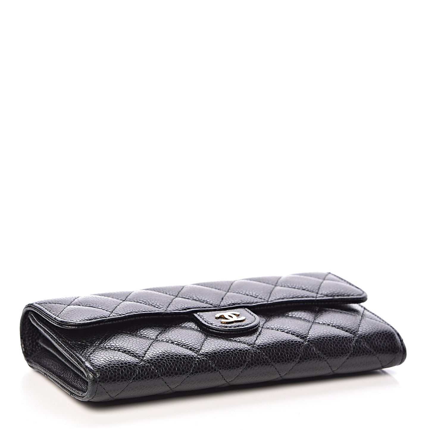 Caviar Quilted Large Flap Gusset Wallet Black
