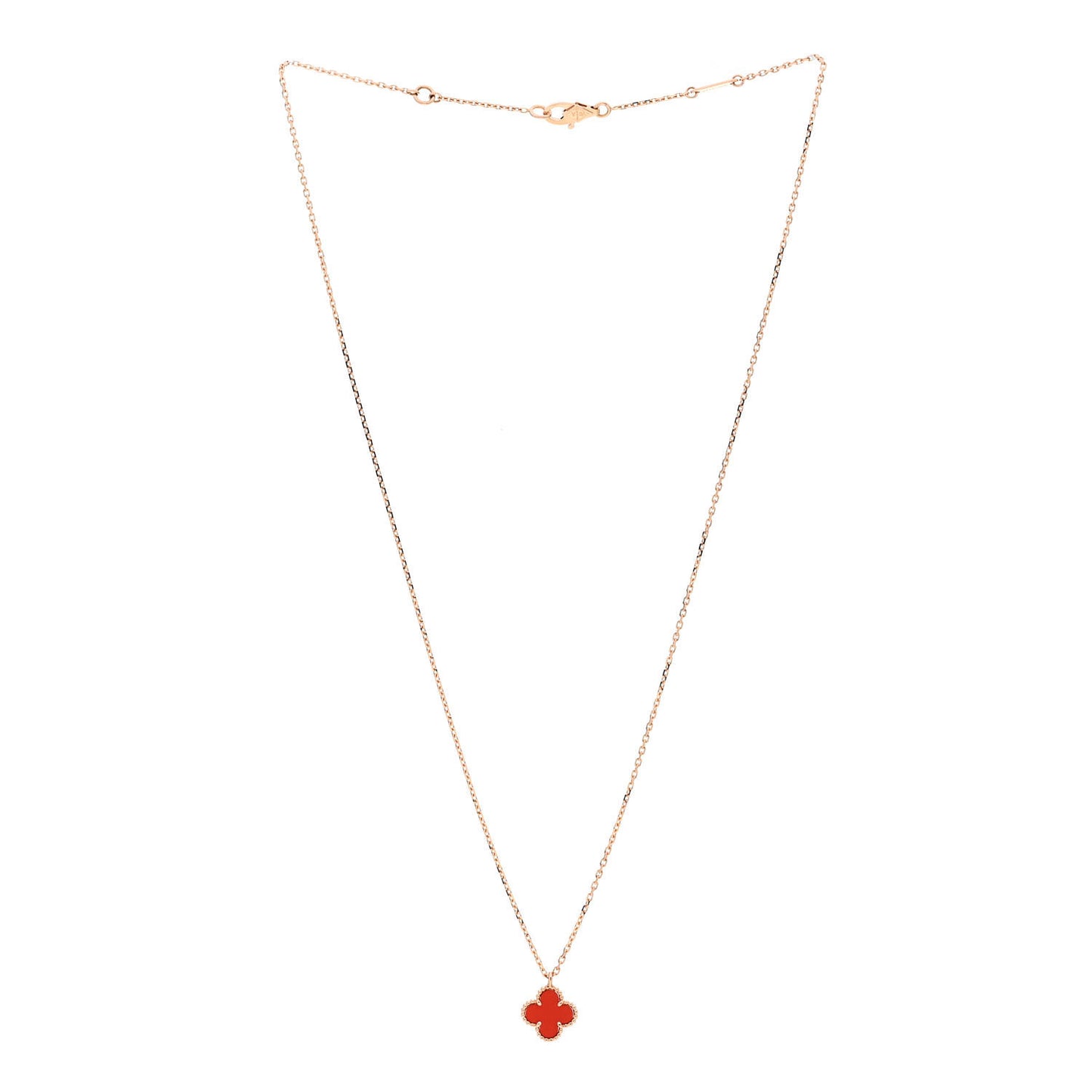 18K Rose Gold Carnelian Sweet Alhambra Pendant Necklace