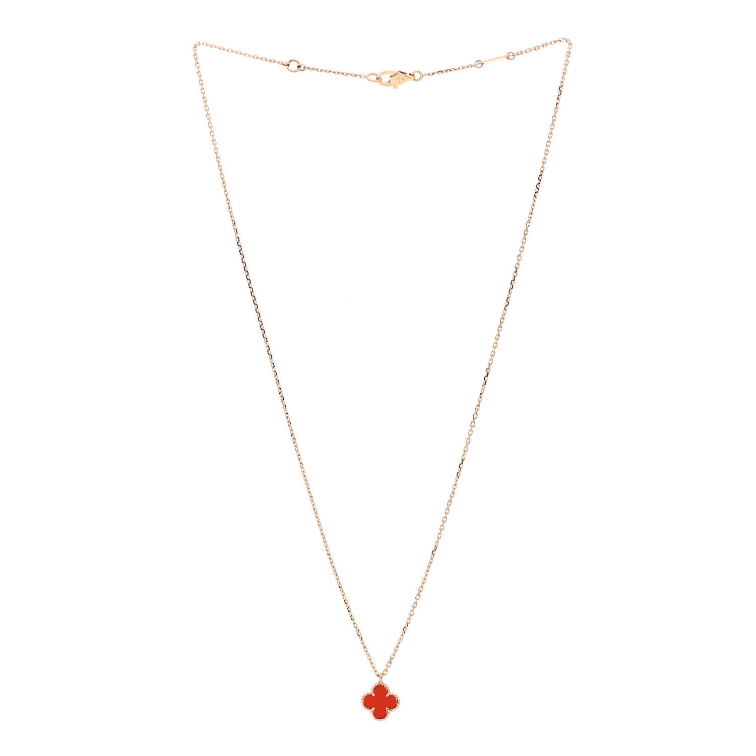 Van Cleef & Arpels 18K Rose Gold Carnelian Sweet Alhambra Pendant Necklace 3 of 6