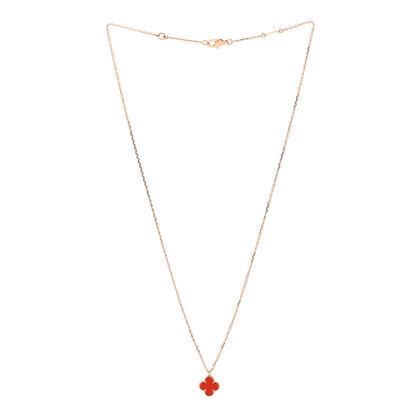 Van Cleef & Arpels 18K Rose Gold Carnelian Sweet Alhambra Pendant Necklace 3 of 6
