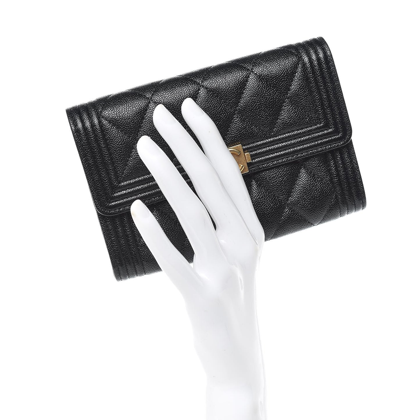 Caviar Quilted Medium Boy Flap Wallet Black