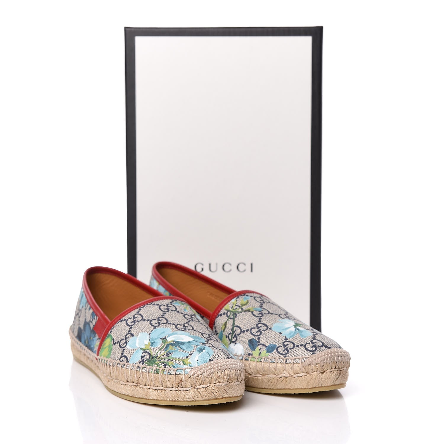 Gucci GG Supreme Monogram Blooms Espadrilles 38 Beige Blue Navy Hibiscus Red 11 of 11