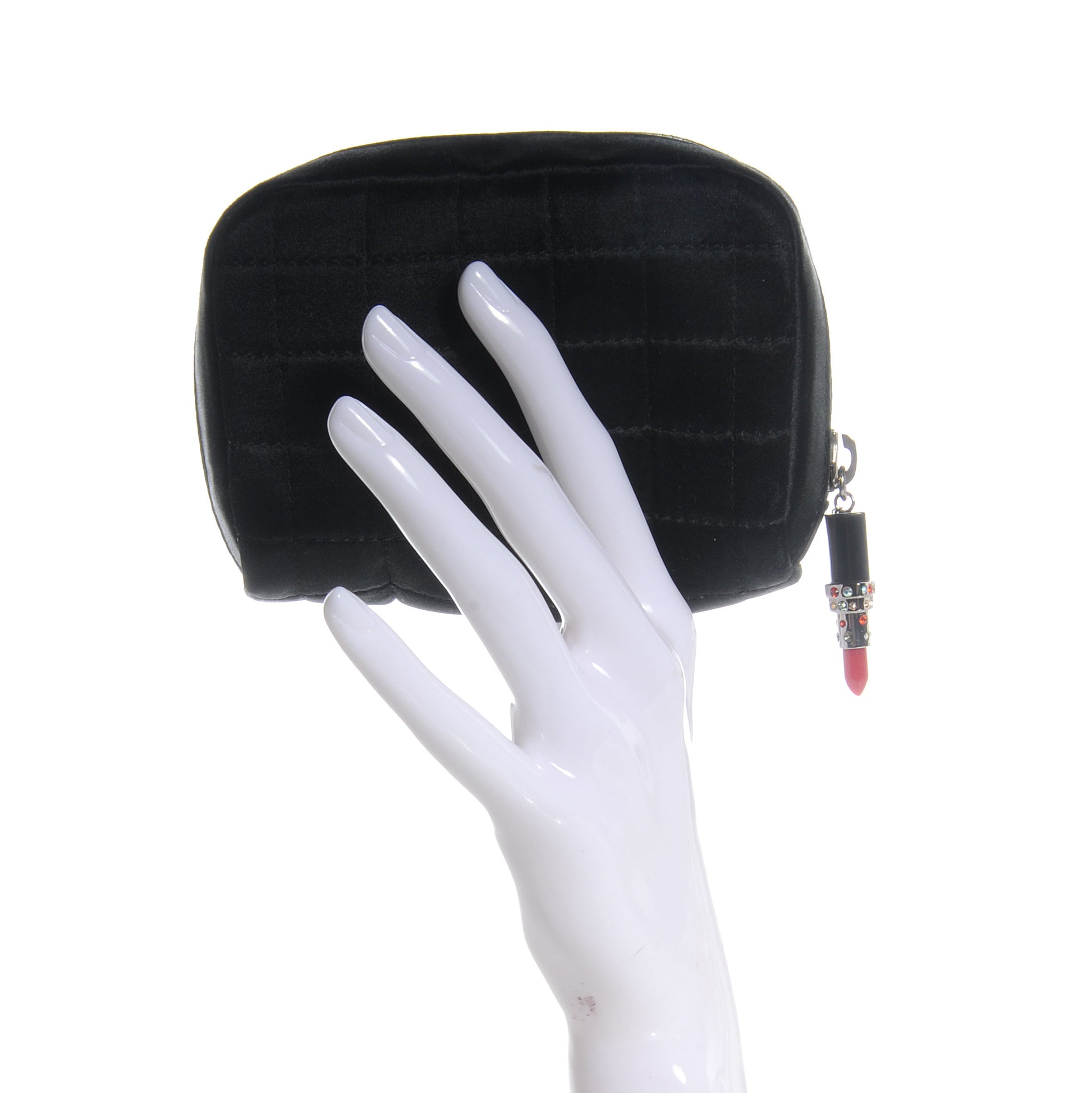 Chanel Satin Square Quilted Lipstick Charm Cosmetic Case Black 2 of 7