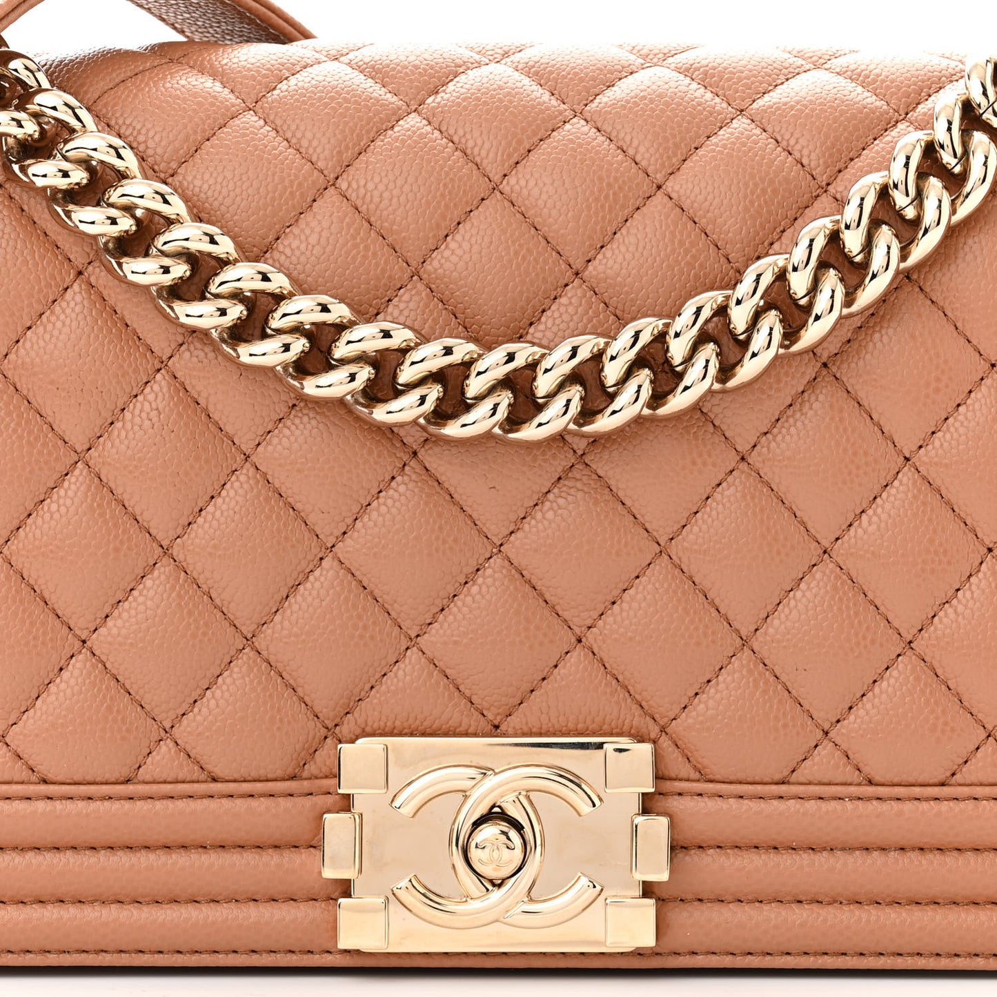 Caviar Quilted Medium Boy Flap Light Brown