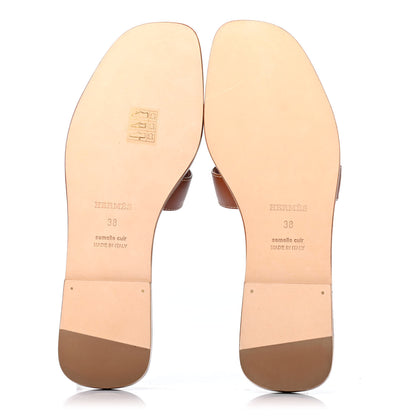 Hermes Box Calfskin Oran Sandals 38 Gold 4 of 4