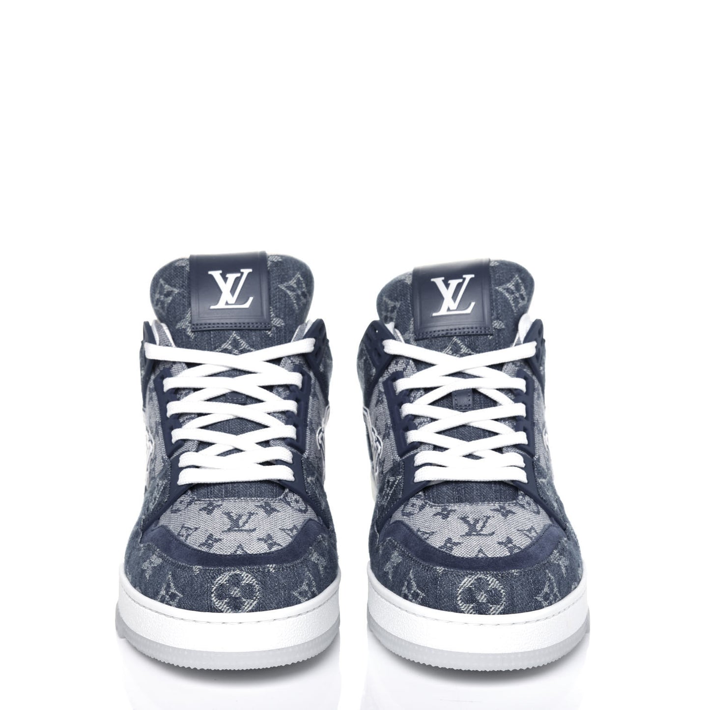 Monogram Denim Mens Trainer Sneakers 7 Blue