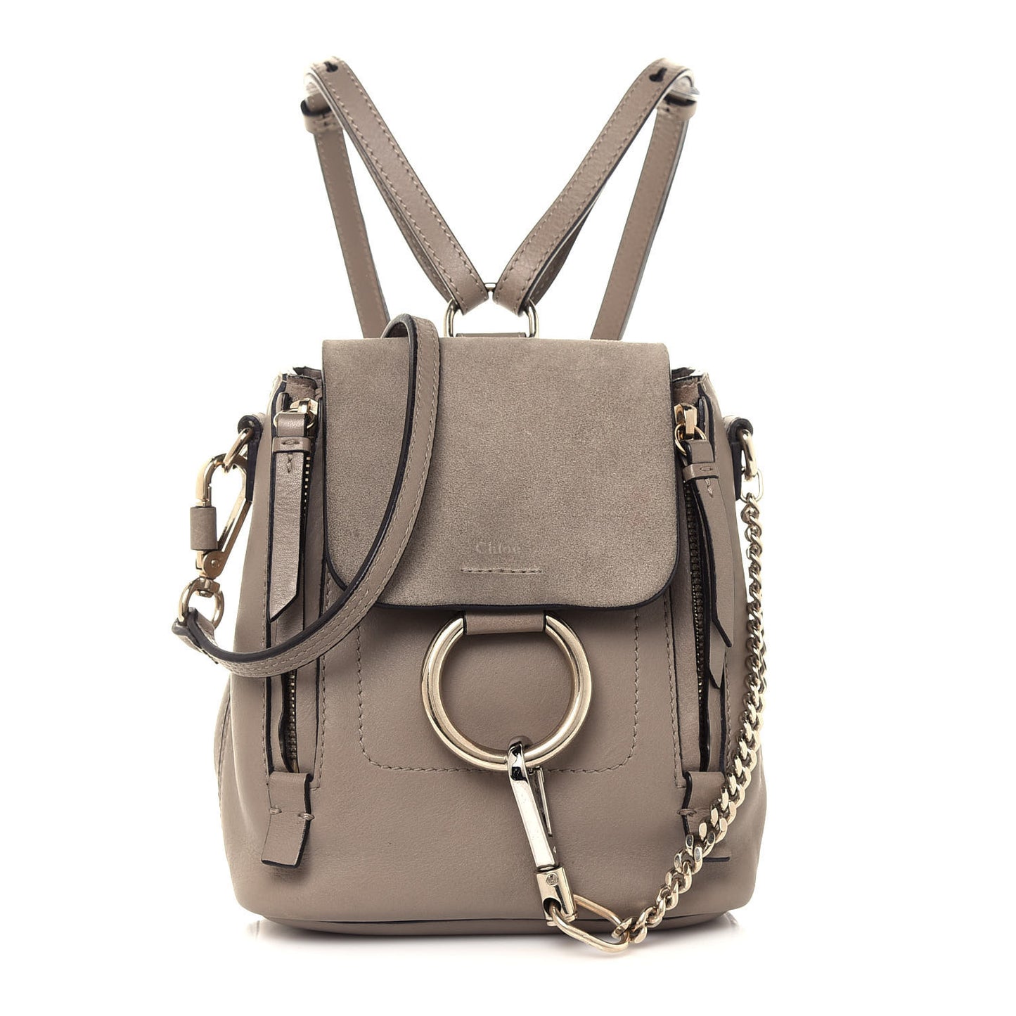 Suede Calfskin Mini Faye Backpack Motty Grey
