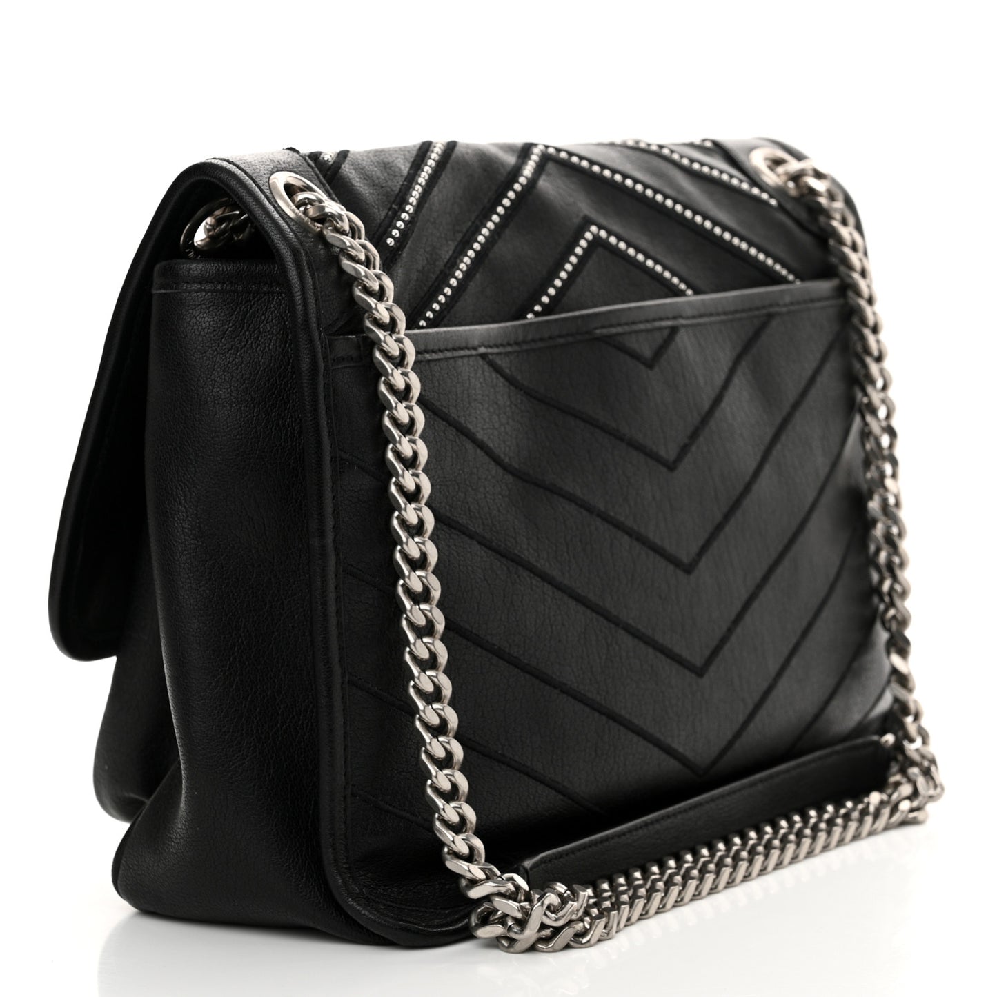 Calfskin Matelasse Monogram Microstud Medium Niki Chain Satchel Black