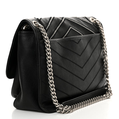 Saint Laurent Calfskin Matelasse Monogram Microstud Medium Niki Chain Satchel Black 3 of 11