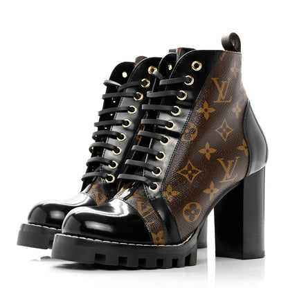 Louis Vuitton Patent Calfskin Monogram Star Trail Ankle Boots 37.5 Black 3 of 8