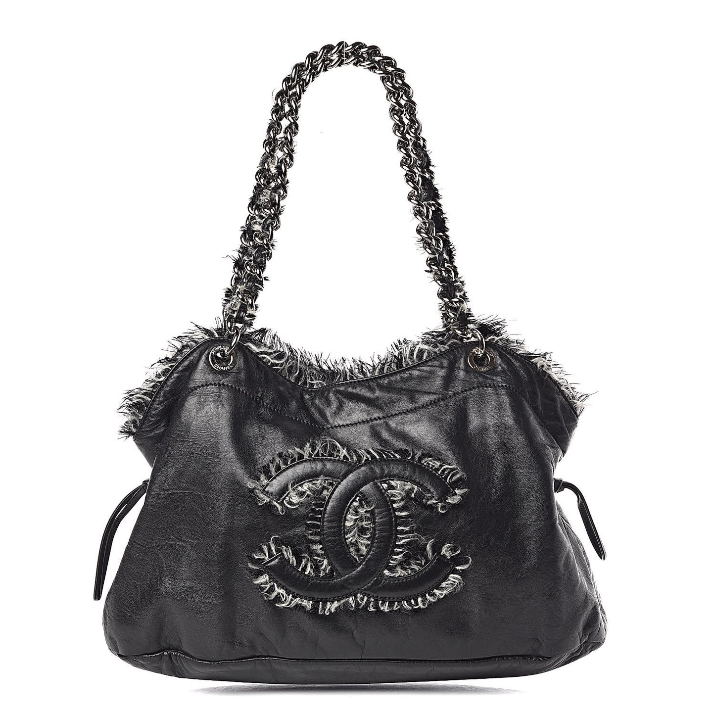 Tweed Lambskin Drawstring Tweedy Tote Black