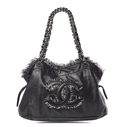 Chanel Tweed Lambskin Drawstring Tweedy Tote Black 1 of 9