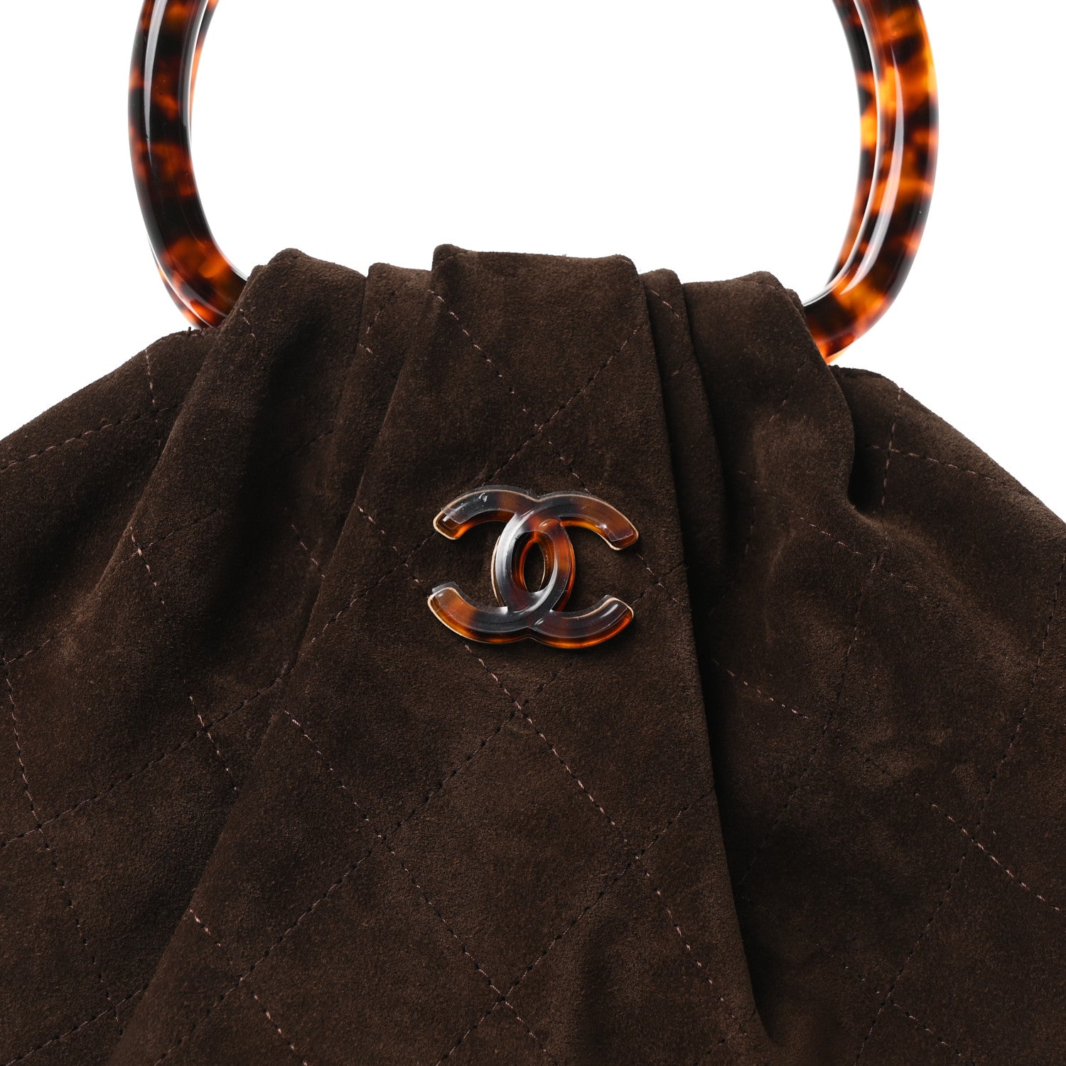 Chanel Suede Calfskin Plexiglass Tortoise Shell Quilted Pouch Dark Brown 8 of 11