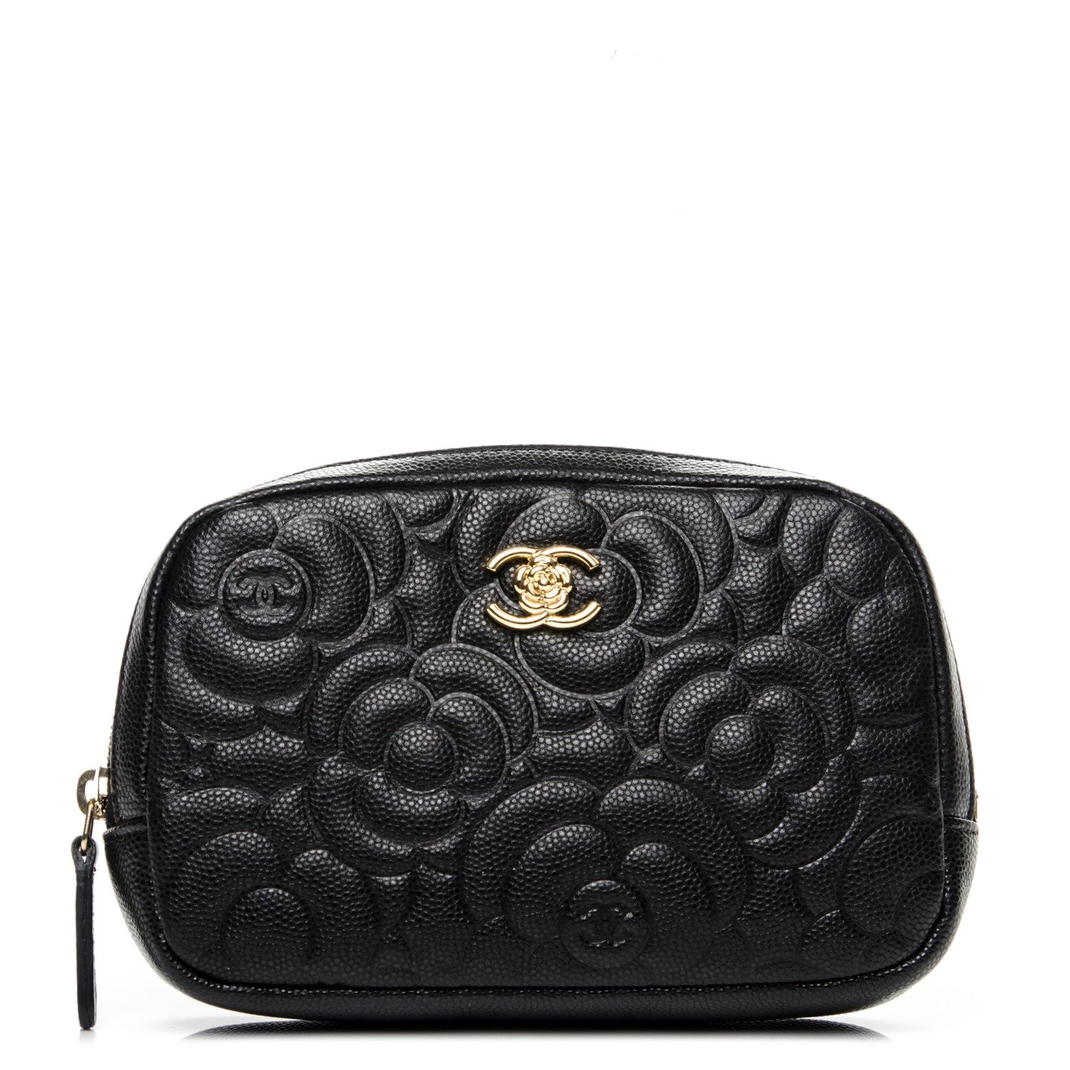 Chanel Caviar Camellia Embossed Small Cosmetic Case Black 1 of 7