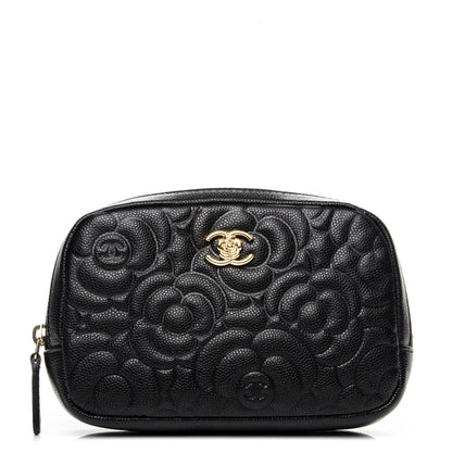 Chanel Caviar Camellia Embossed Small Cosmetic Case Black 1 of 7