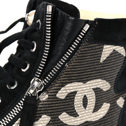 Chanel Canvas Suede CC Star Zipped High Top Sneakers 37.5 Black 16 of 16