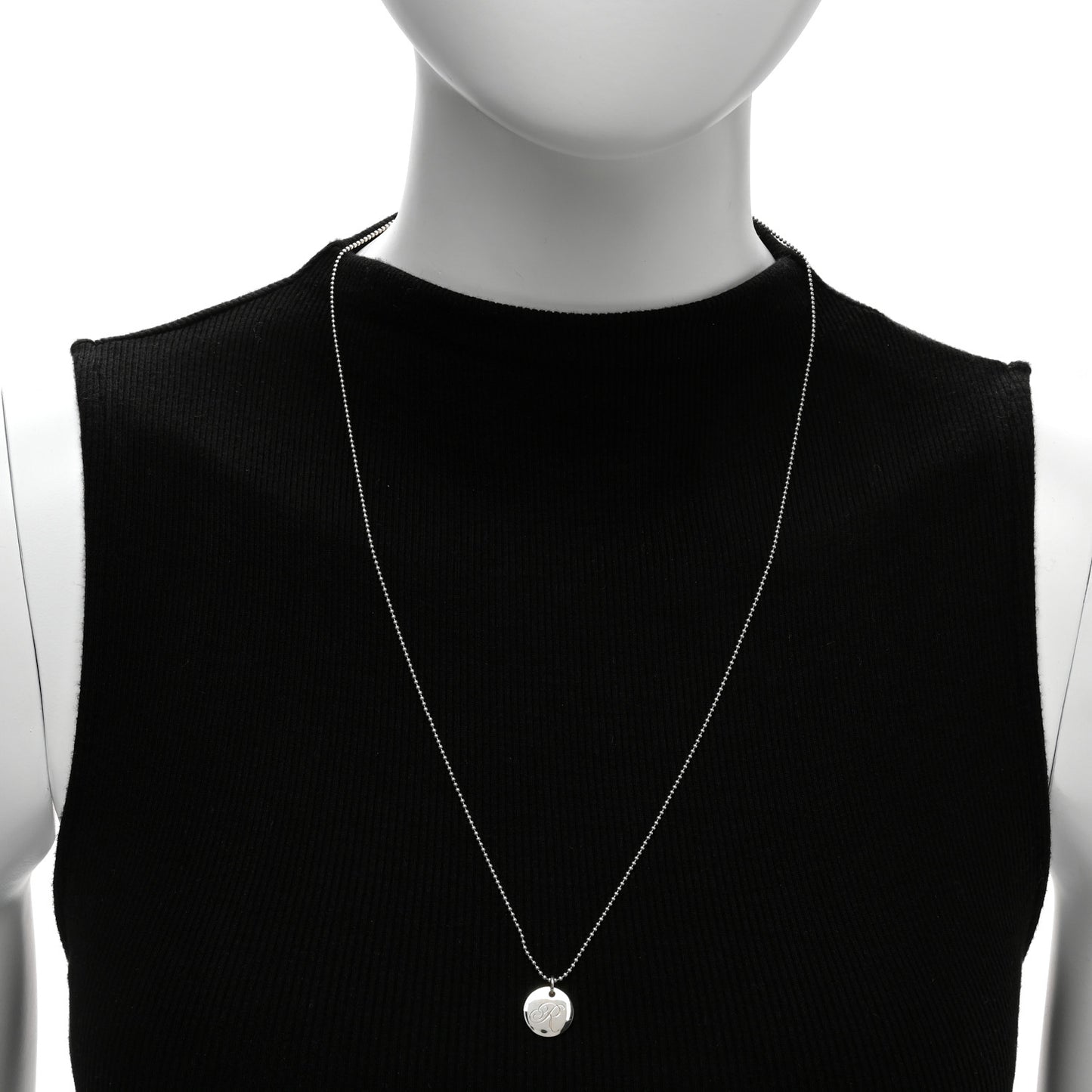 Sterling Silver Letter R Round Pendant Beaded Chain Necklace