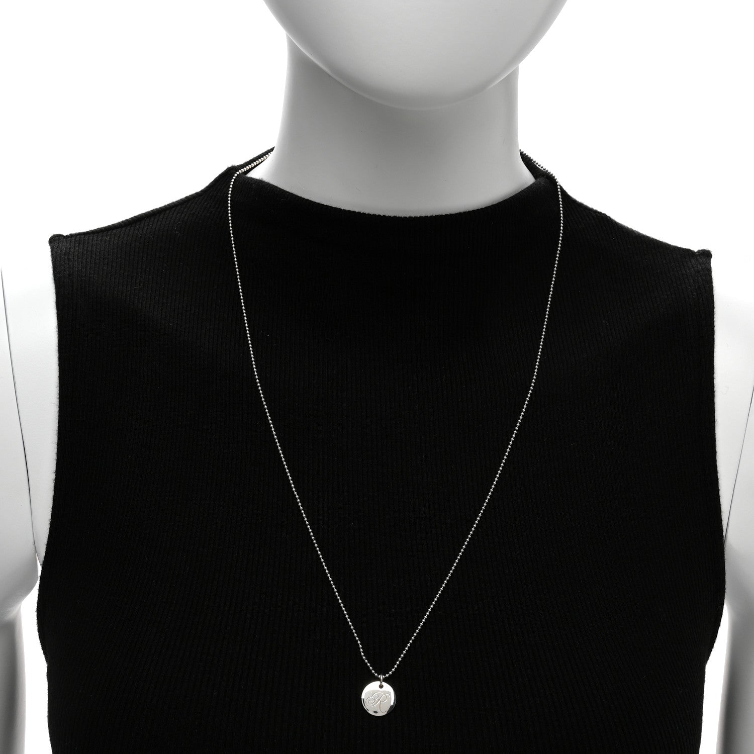 Tiffany Sterling Silver Letter R Round Pendant Beaded Chain Necklace 2 of 6