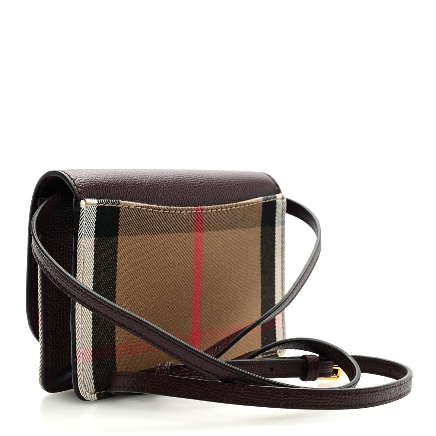 Grained Calfskin House Check Tartan Mix Hampshire Wallet On Chain Burgundy