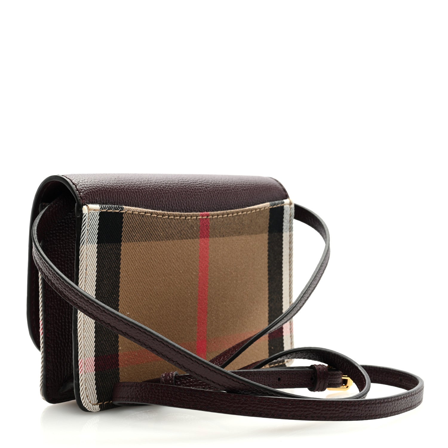 Burberry Grained Calfskin House Check Tartan Mix Hampshire Wallet On Chain Burgundy 3 of 8