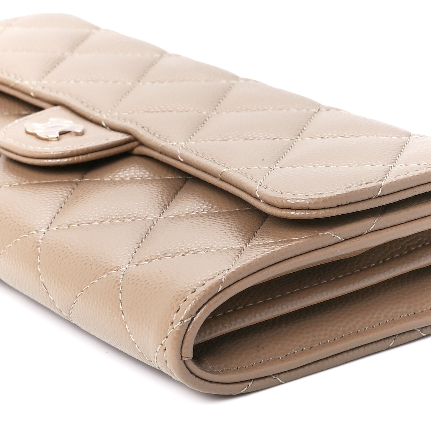 Chanel Caviar Quilted Large Gusset Flap Wallet Beige 11 of 12