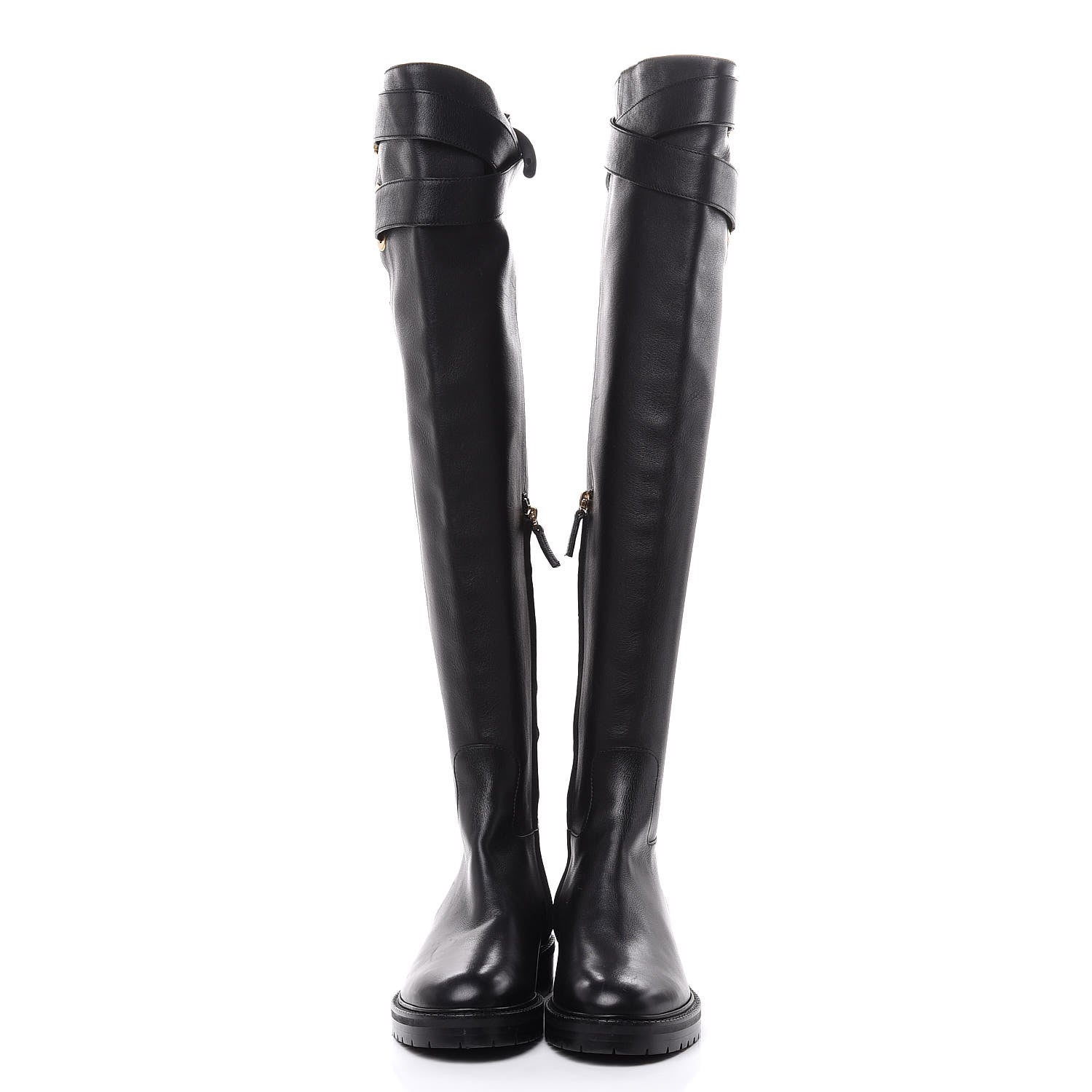Valentino Garavani Calfskin Knee High Buckle Boots 37.5 Black 2 of 11