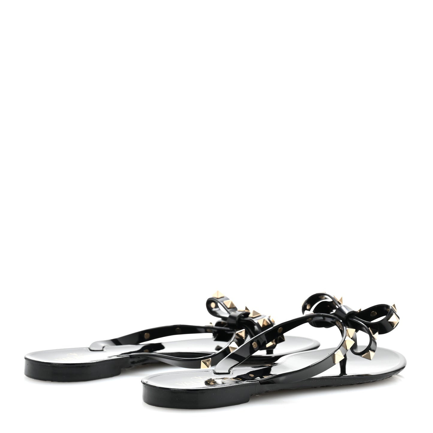 PVC Jelly Rockstud Bow Thong Sandals 39 Black