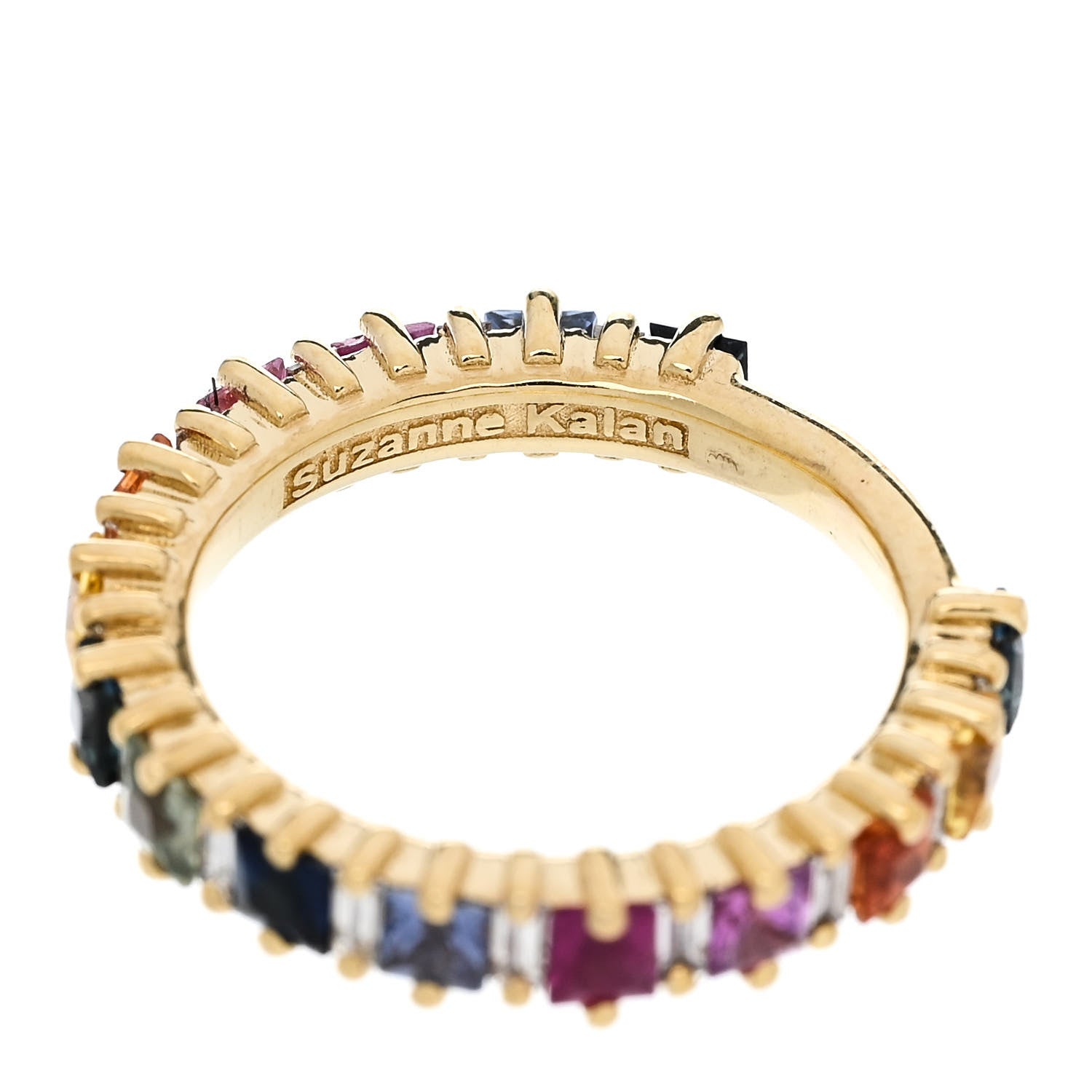 Suzanne Kalan 18K Yellow Gold Diamond Sapphire Princess Cut Rainbow Band Ring 48 4.5 4 of 6