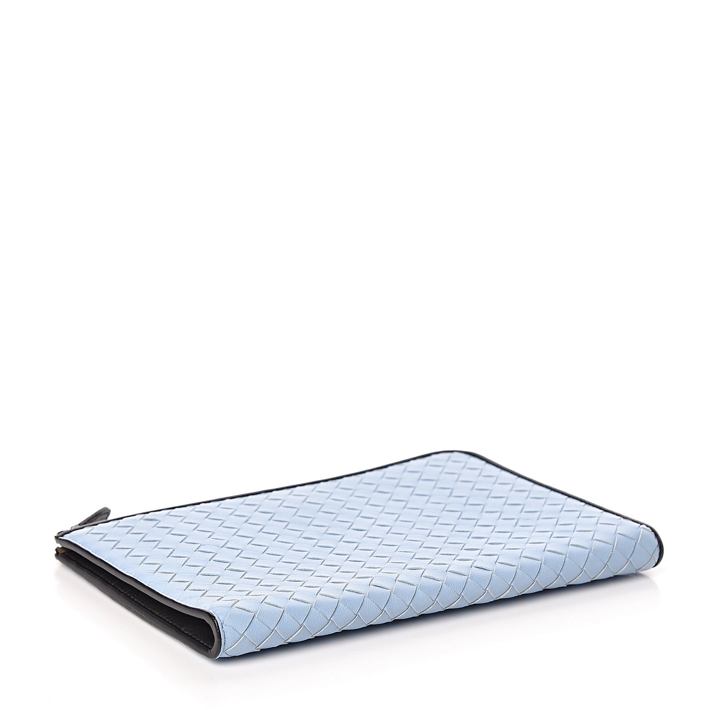 Nappa Intrecciato Flat Zip Pouch Light Blue Black