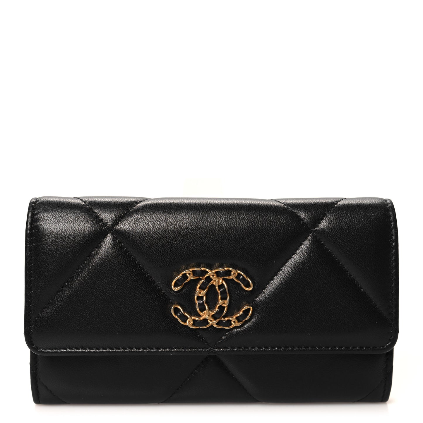 Lambskin Quilted Chanel 19 Flap Wallet Black
