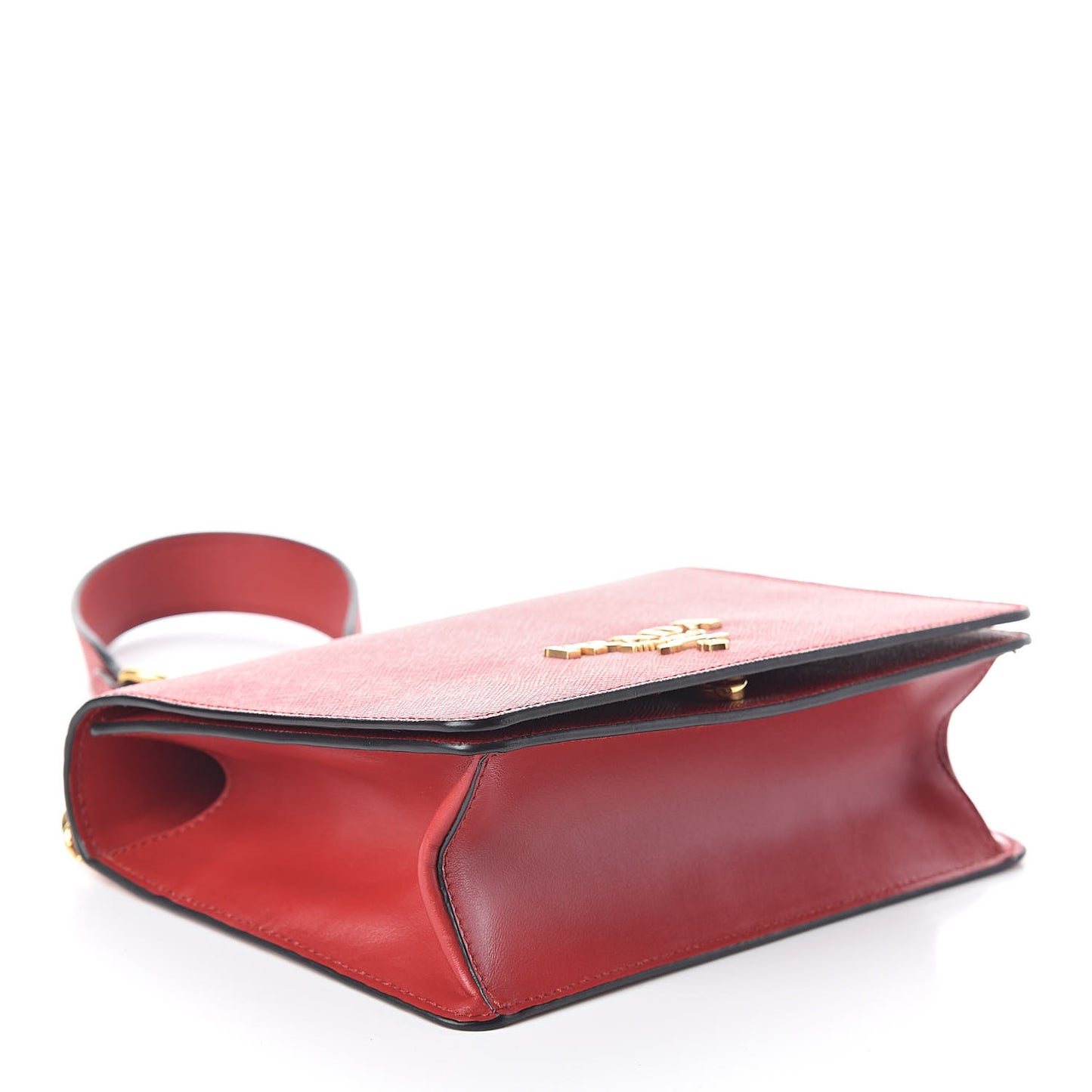 Saffiano Soft Calfskin Chain Crossbody Bag Fuoco