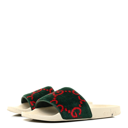 Gucci Velvet GG Monogram Slide Sandals 36 Green Red 3 of 17