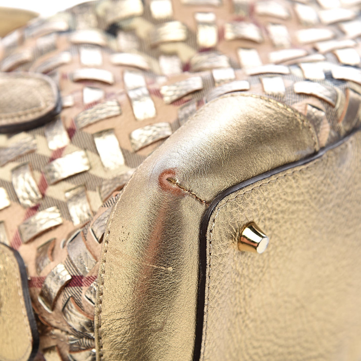 Metallic Woven Haymarket Check Small Thornley Satchel Gold