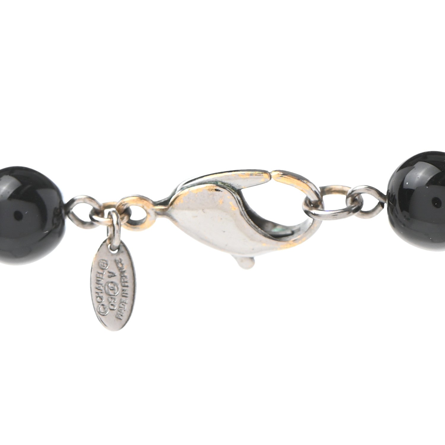 Chanel Pearl Beaded CC Long Necklace Silver Black 6 of 7