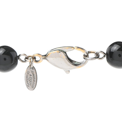 Chanel Pearl Beaded CC Long Necklace Silver Black 6 of 7