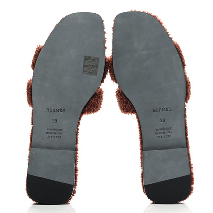 Hermes Woolskin Oran Sandals 39 Cognac 5 of 8