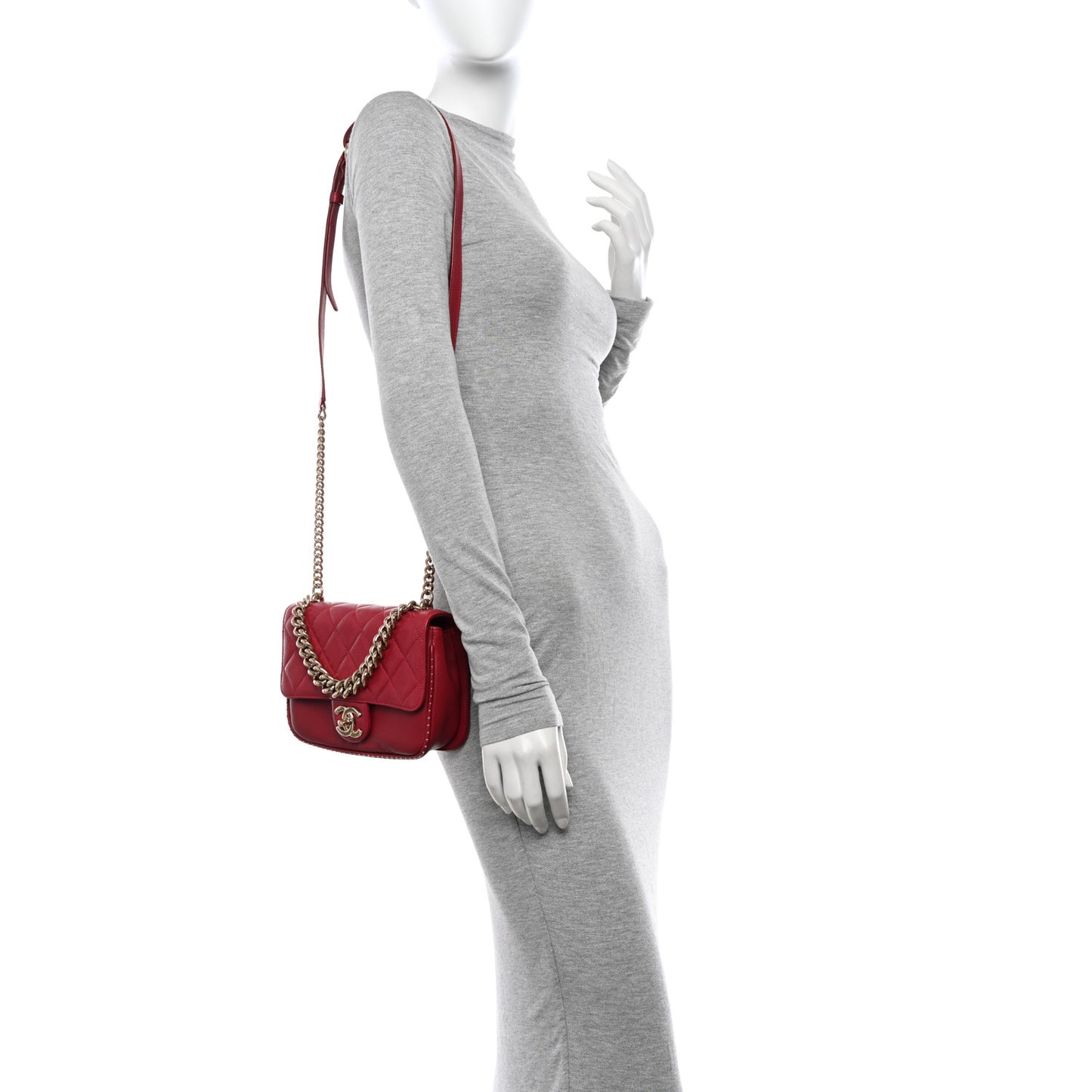 Caviar Quilted Small Studded Flap Red
