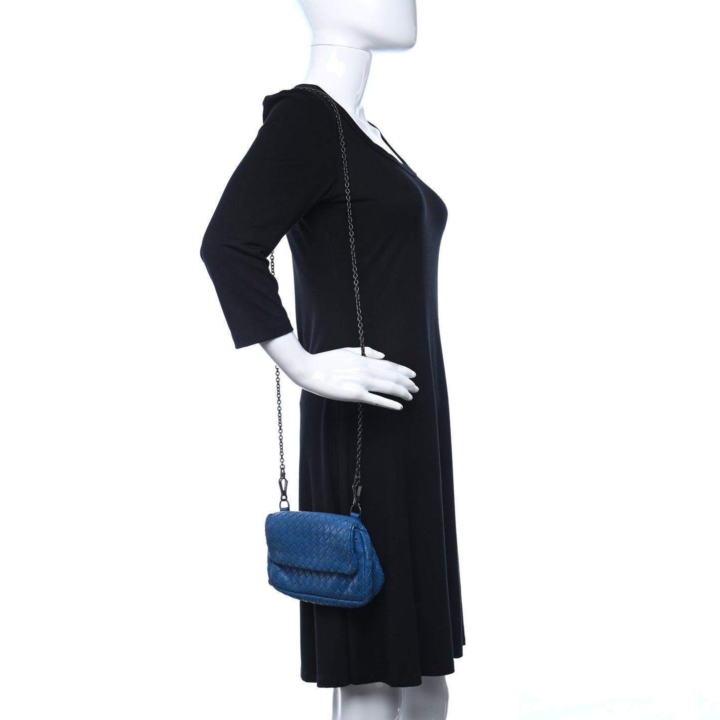 Nappa Intrecciato Small Chain Crossbody Blue