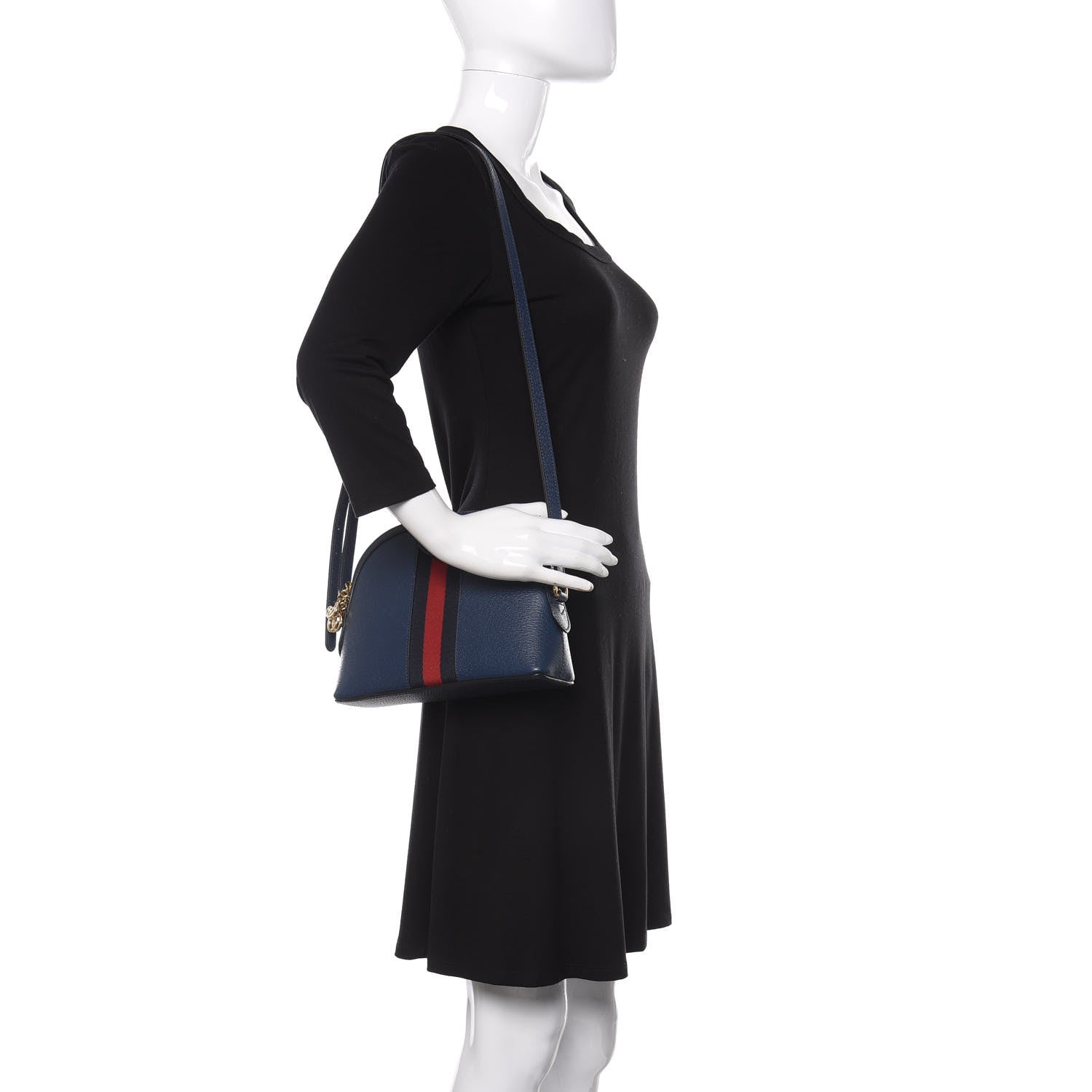 Gucci Textured Dollar Calfskin Web Small Ophidia Dome Shoulder Bag Blue Agata 2 of 11