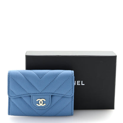 Chanel Caviar Flat Chevron Quilted Flap Card Holder Wallet Blue 9 of 9