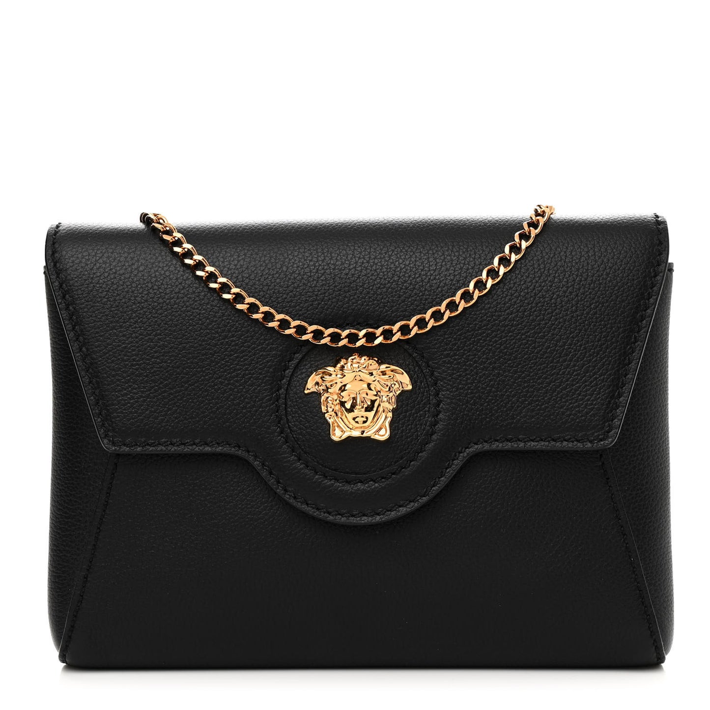 Grained Calfskin La Medusa Chain Crossbody Bag Black