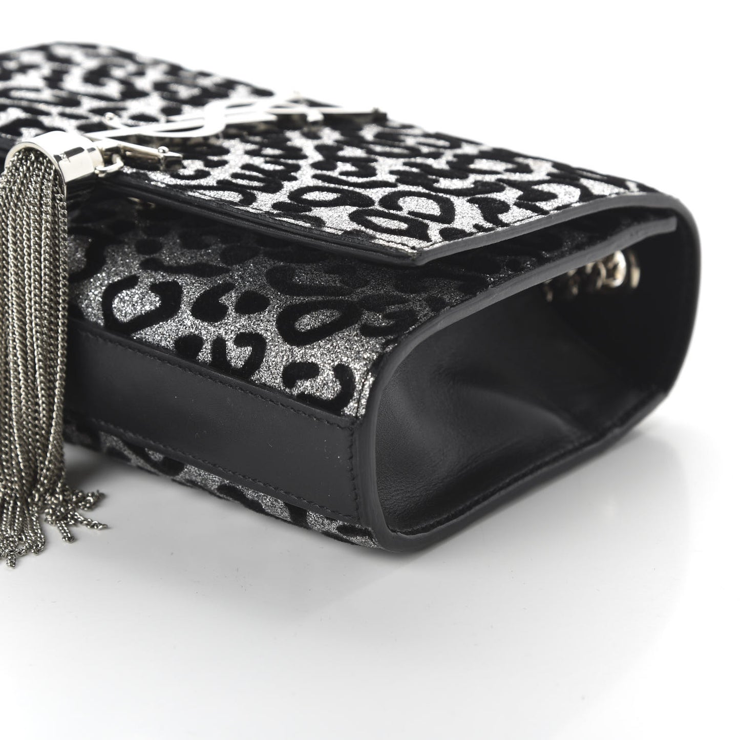 Glitter Leopard Small Monogram Kate Tassel Satchel Platine Black
