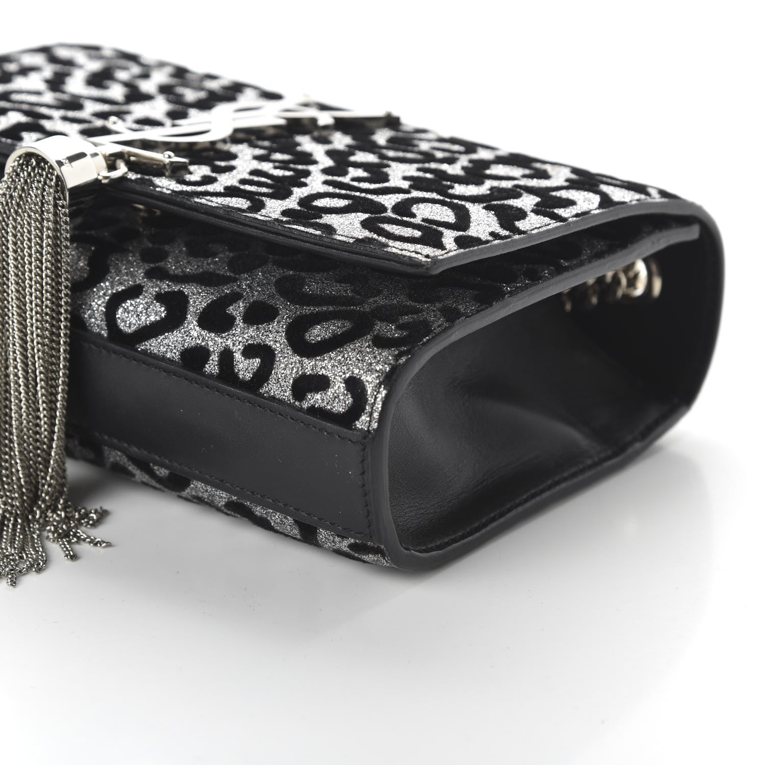 Saint Laurent Glitter Leopard Small Monogram Kate Tassel Satchel Platine Black 7 of 10