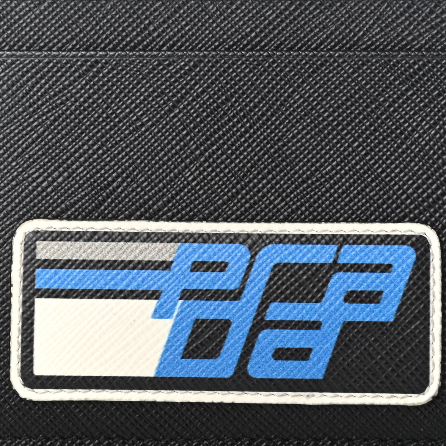 Prada Saffiano Racing Logo Patch Card Holder Black Azzurro 3 of 9