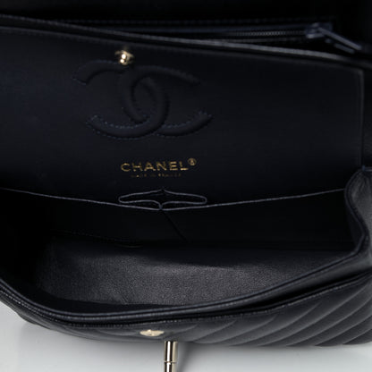Chanel Caviar Chevron Quilted Small Double Flap Navy Blue 4 of 9