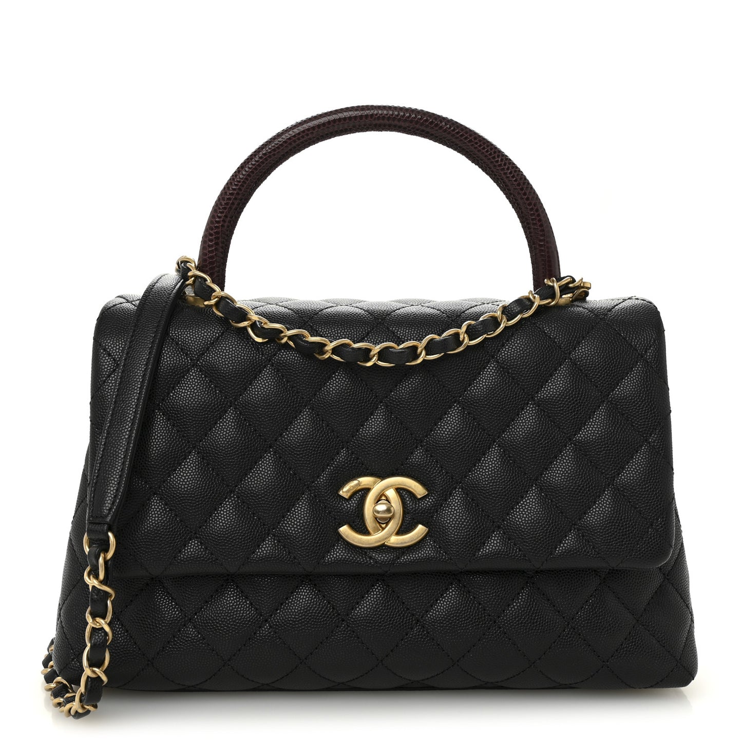 Caviar Lizard Quilted Small Coco Handle Flap Black