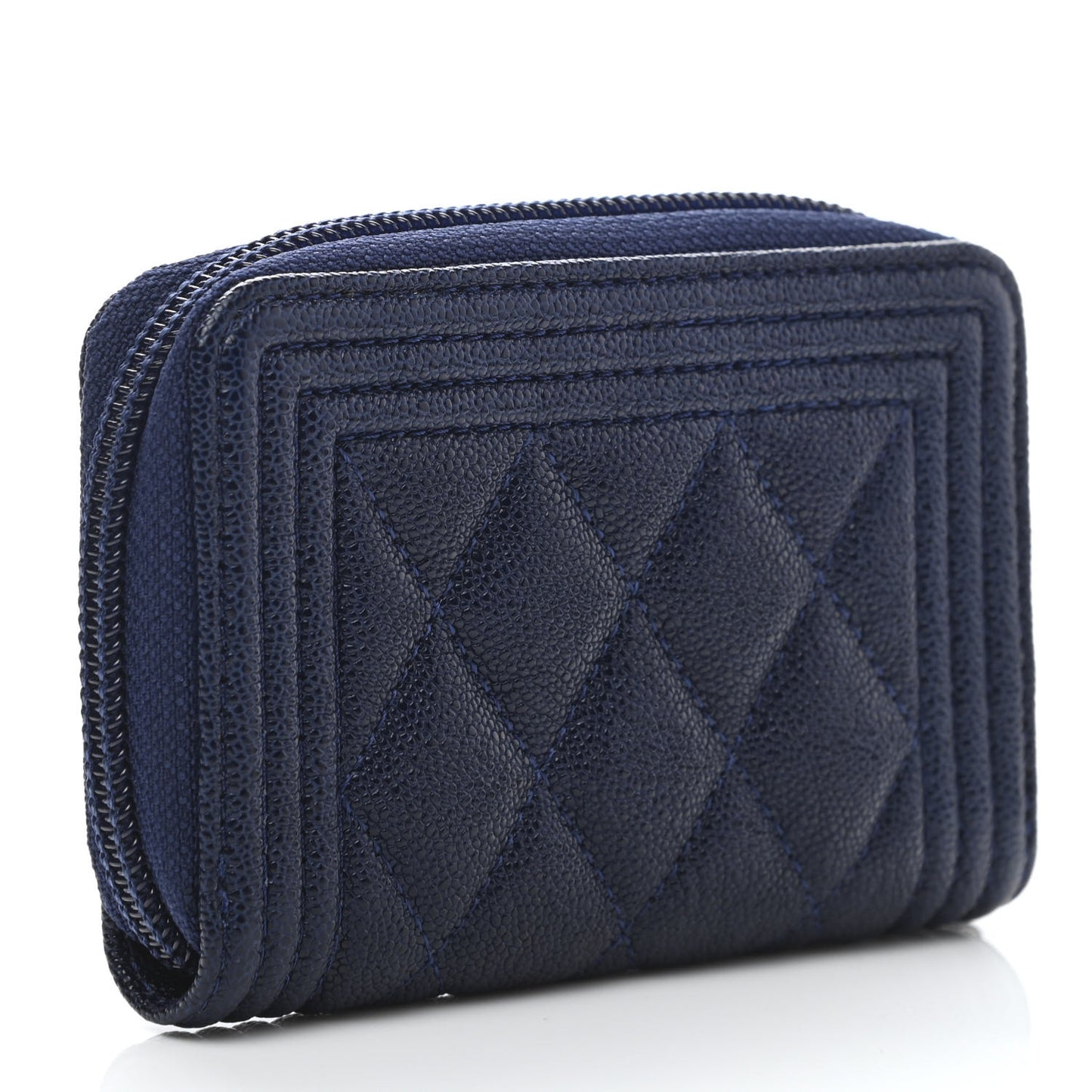 Caviar Quilted Boy Zip Around Coin Purse Wallet Dark Blue