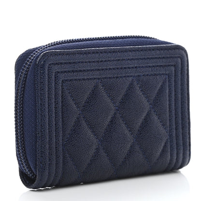 Chanel Caviar Quilted Boy Zip Around Coin Purse Wallet Dark Blue 3 of 8